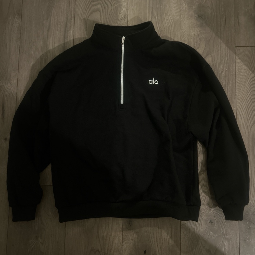 ALO Yoga Men's Zip-Up Black Quarter Zip Up Sweater - Picture 1 of 3